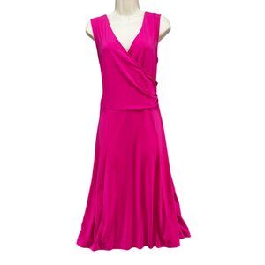 Roamans Neon Midi Dress Hot Pink Sleeveless Stretch V Neck Pullover Size 18W